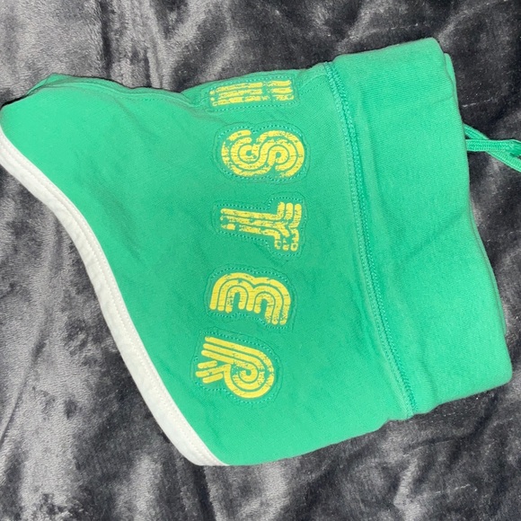 Y2K Vintage Hollister Green Micro Sweat Shorts with Multicolor Stripe XS - Picture 2 of 10